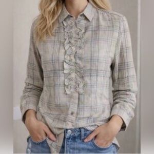 NWT! Tuckernuck Plaid Ruffle Button Down Shirt